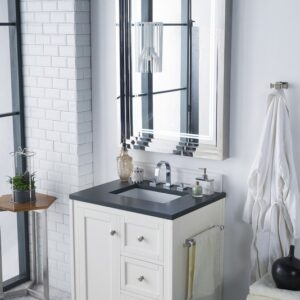 James Martin 301-V30-BW-3CSP Copper Cove Encore 30 Inch Single Vanity in Bright White with 3 cm Charcoal Soapstone Quartz Top with Sink