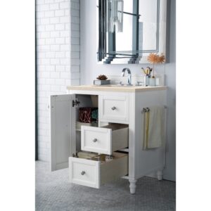 James Martin 301-V30-BW-3EMR Copper Cove Encore 30 Inch Single Vanity in Bright White with 3 CM Eternal Marfil Quartz Top