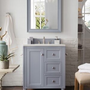 James Martin 301-V30-SL-3AF Copper Cove Encore 30 Inch Single Vanity in Silver Gray with 3 cm Arctic Fall Solid Surface Top