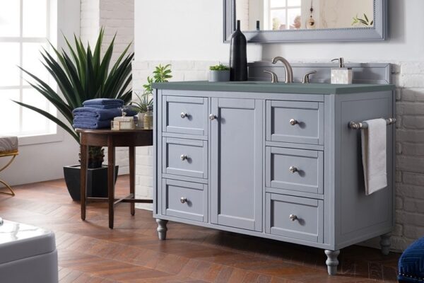 James Martin 301-V48-SL-3CBL Copper Cove Encore 48 Inch Single Vanity Cabinet with Cala Blue Quartz Top - Silver Gray