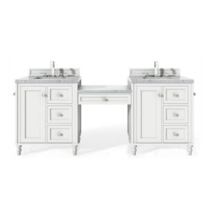 James Martin 301-V86-DU-3WZ Copper Cove Encore 86 Inch Double Vanity Set with Makeup Table and 3cm White Zeus Quartz Top