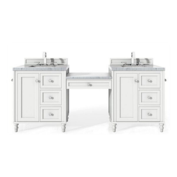 James Martin 301-V86-DU-3WZ Copper Cove Encore 86 Inch Double Vanity Set with Makeup Table and 3cm White Zeus Quartz Top