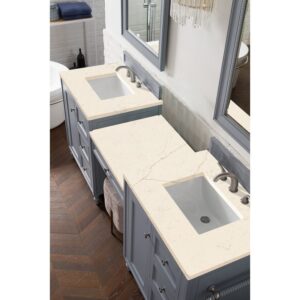 James Martin 301-V86-SL-DU-3EMR Copper Cove Encore 86 Inch Double Vanity Set in Silver Gray with Makeup Table and 3 CM Eternal Marfil Quartz Top