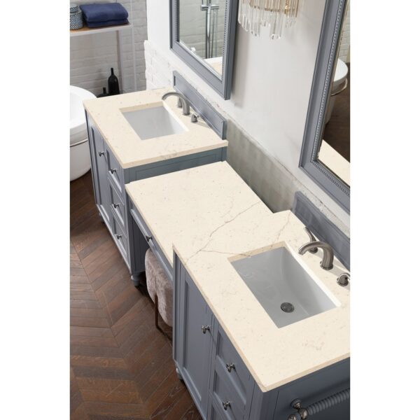 James Martin 301-V86-SL-DU-3EMR Copper Cove Encore 86 Inch Double Vanity Set in Silver Gray with Makeup Table and 3 CM Eternal Marfil Quartz Top