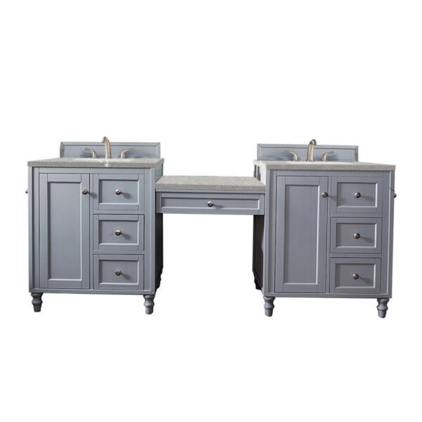 James Martin 301-V86-SL-DU-3ESR Copper Cove Encore 86 Inch Double Vanity Set in Silver Gray with Makeup Table and 3 CM Eternal Serena Quartz Top