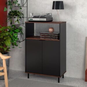 Manhattan Comfort Mosholu Accent Cabinet with 3 Shelves in Black and Nut Brown