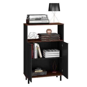 Manhattan Comfort Mosholu Accent Cabinet with 3 Shelves in Black and Nut Brown