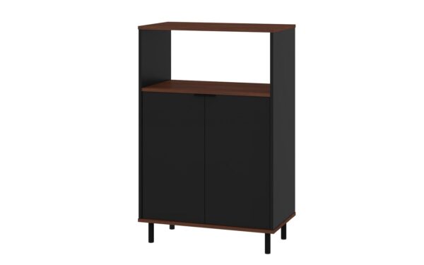 Manhattan Comfort Mosholu Accent Cabinet with 3 Shelves in Black and Nut Brown