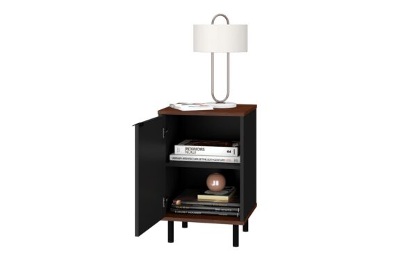 Manhattan Comfort Mosholu Nightstand with 2 Shelves in Black and Nut Brown