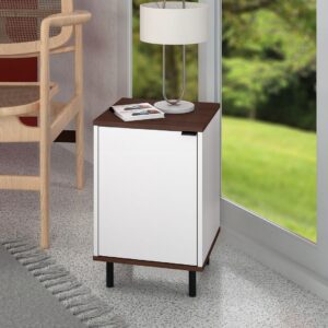 Manhattan Comfort Mosholu Nightstand with 2 Shelves in White and Nut Brown