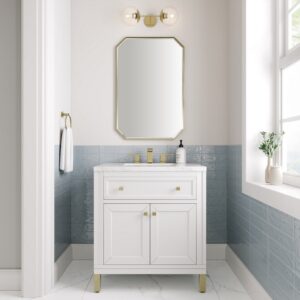 James Martin 305-V30-GW-3AF Chicago 30 Inch Glossy White Single Sink Vanity with 3 cm Arctic Fall Top