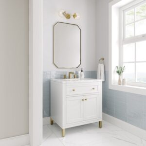 James Martin 305-V30-GW-3AF Chicago 30 Inch Glossy White Single Sink Vanity with 3 cm Arctic Fall Top