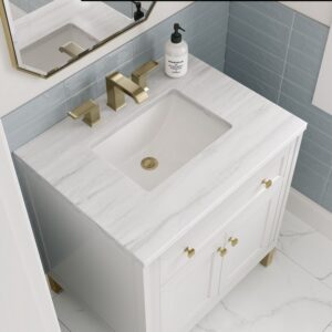 James Martin 305-V30-GW-3AF Chicago 30 Inch Glossy White Single Sink Vanity with 3 cm Arctic Fall Top