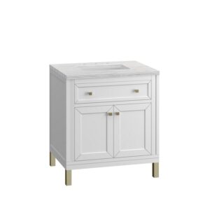 James Martin 305-V30-GW-3AF Chicago 30 Inch Glossy White Single Sink Vanity with 3 cm Arctic Fall Top