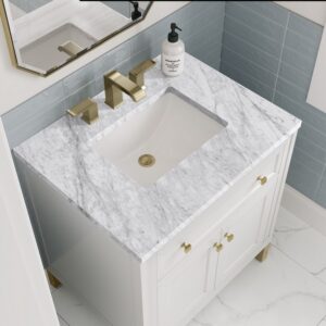 James Martin 305-V30-GW-3CAR Chicago 30 Inch Glossy White Single Sink Vanity with 3 cm Carrara Marble Top