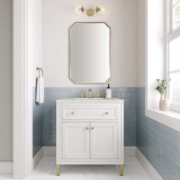 James Martin 305-V30-GW-3EJP Chicago 30 Inch Glossy White Single Sink Vanity with 3 cm Eternal Jasmine Pearl Top