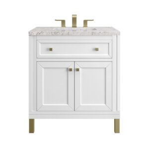 James Martin 305-V30-GW-3EJP Chicago 30 Inch Glossy White Single Sink Vanity with 3 cm Eternal Jasmine Pearl Top