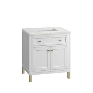 James Martin 305-V30-GW-3ENC Chicago 30 Inch Glossy White Single Sink Vanity with 3 cm Ethereal Noctis Top