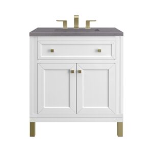 James Martin 305-V30-GW-3GEX Chicago 30 Inch Glossy White Single Sink Vanity with 3 cm Grey Expo Top