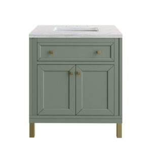 James Martin 305-V30-SC-3AF Chicago 30 Inch Smokey Celadon Single Sink Vanity with 3 cm Arctic Fall Top