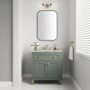 James Martin 305-V30-SC-3CAR Chicago 30 Inch Smokey Celadon Single Sink Vanity with 3 cm Carrara Marble Top