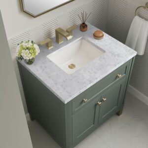 James Martin 305-V30-SC-3CAR Chicago 30 Inch Smokey Celadon Single Sink Vanity with 3 cm Carrara Marble Top