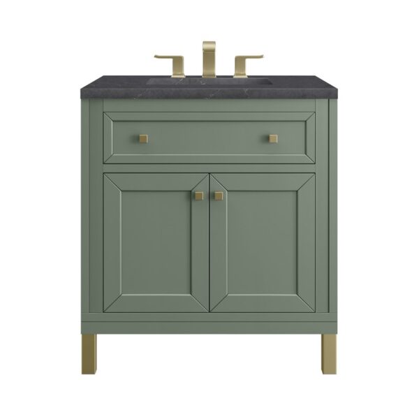 James Martin 305-V30-SC-3CSP Chicago 30 Inch Smokey Celadon Single Sink Vanity with 3 cm Charcoal Soapstone Top