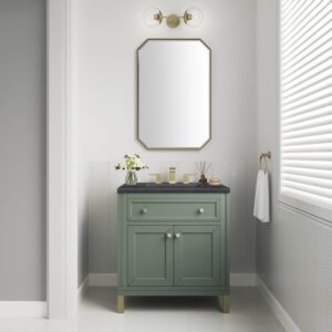 James Martin 305-V30-SC-3CSP Chicago 30 Inch Smokey Celadon Single Sink Vanity with 3 cm Charcoal Soapstone Top