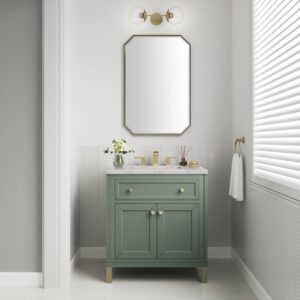 James Martin 305-V30-SC-3EJP Chicago 30 Inch Smokey Celadon Single Sink Vanity with 3 cm Eternal Jasmine Pearl Top