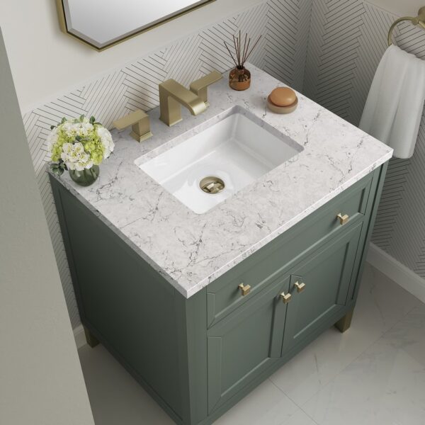 James Martin 305-V30-SC-3EJP Chicago 30 Inch Smokey Celadon Single Sink Vanity with 3 cm Eternal Jasmine Pearl Top