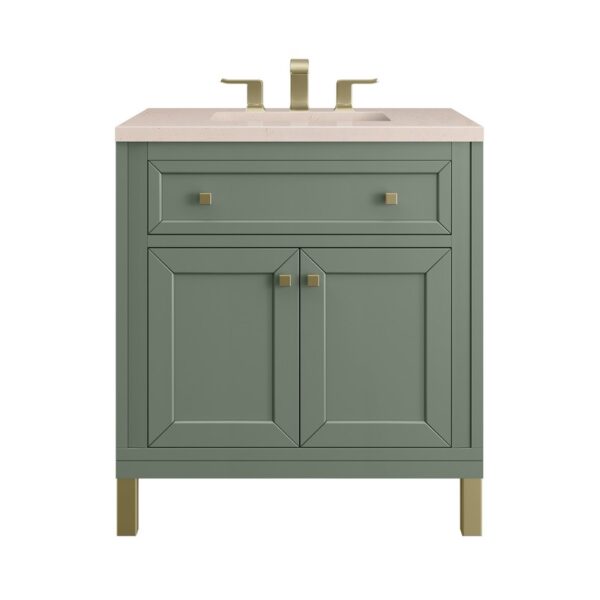 James Martin 305-V30-SC-3EMR Chicago 30 Inch Smokey Celadon Single Sink Vanity with 3 cm Eternal Marfil Top