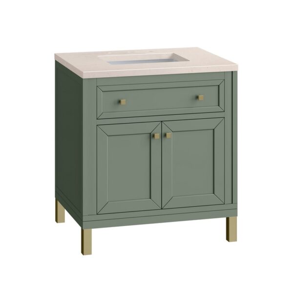 James Martin 305-V30-SC-3EMR Chicago 30 Inch Smokey Celadon Single Sink Vanity with 3 cm Eternal Marfil Top