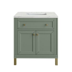 James Martin 305-V30-SC-3ENC Chicago 30 Inch Smokey Celadon Single Sink Vanity with 3 cm Ethereal Noctis Top