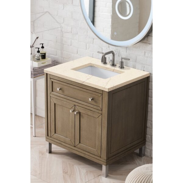 James Martin 305-V30-WWW-3EMR Chicago 30 Inch Single Vanity Whitewashed Walnut with 3 CM Eternal Marfil Quartz Top