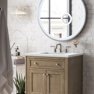 James Martin 305-V30-WWW-3ENC Chicago 30 Inch Single Vanity Cabinet with Ethereal Noctis Quartz Top - Whitewashed Walnut