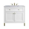 James Martin 305-V36-GW-3CAR Chicago 36 Inch Glossy White Single Sink Vanity with 3 cm Carrara Marble Top