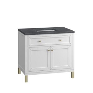 James Martin 305-V36-GW-3CSP Chicago 36 Inch Glossy White Single Sink Vanity with 3 cm Charcoal Soapstone Top