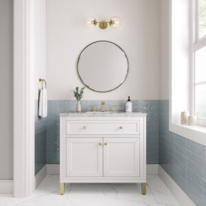 James Martin 305-V36-GW-3EJP Chicago 36 Inch Glossy White Single Sink Vanity with 3 cm Eternal Jasmine Pearl Top