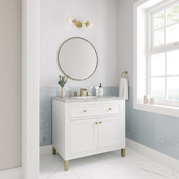 James Martin 305-V36-GW-3EJP Chicago 36 Inch Glossy White Single Sink Vanity with 3 cm Eternal Jasmine Pearl Top