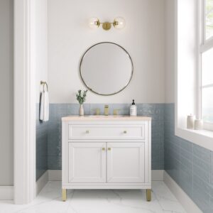 James Martin 305-V36-GW-3EMR Chicago 36 Inch Glossy White Single Sink Vanity with 3 cm Eternal Marfil Top