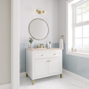 James Martin 305-V36-GW-3EMR Chicago 36 Inch Glossy White Single Sink Vanity with 3 cm Eternal Marfil Top