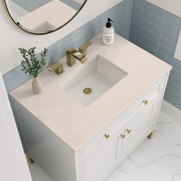 James Martin 305-V36-GW-3EMR Chicago 36 Inch Glossy White Single Sink Vanity with 3 cm Eternal Marfil Top