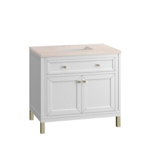 James Martin 305-V36-GW-3EMR Chicago 36 Inch Glossy White Single Sink Vanity with 3 cm Eternal Marfil Top