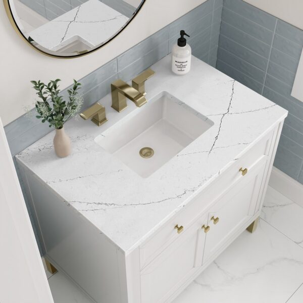 James Martin 305-V36-GW-3ENC Chicago 36 Inch Glossy White Single Sink Vanity with 3 cm Ethereal Noctis Top