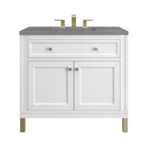 James Martin 305-V36-GW-3GEX Chicago 36 Inch Glossy White Single Sink Vanity with 3 cm Grey Expo Top