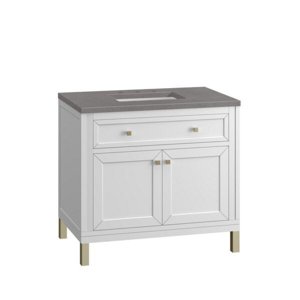 James Martin 305-V36-GW-3GEX Chicago 36 Inch Glossy White Single Sink Vanity with 3 cm Grey Expo Top