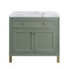 James Martin 305-V36-SC-3CAR Chicago 36 Inch Smokey Celadon Single Sink Vanity with 3 cm Carrara Marble Top