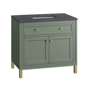 James Martin 305-V36-SC-3CSP Chicago 36 Inch Smokey Celadon Single Sink Vanity with 3 cm Charcoal Soapstone Top