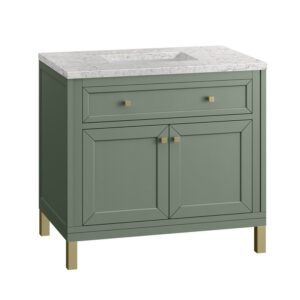 James Martin 305-V36-SC-3EJP Chicago 36 Inch Smokey Celadon Single Sink Vanity with 3 cm Eternal Jasmine Pearl Top