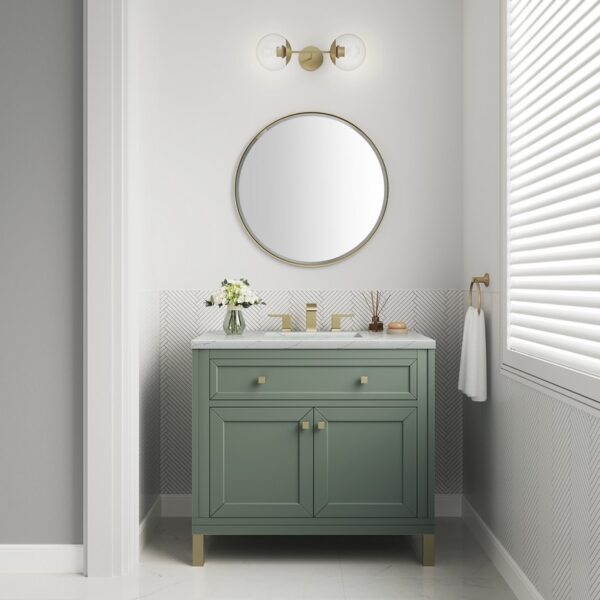 James Martin 305-V36-SC-3ENC Chicago 36 Inch Smokey Celadon Single Sink Vanity with 3 cm Ethereal Noctis Top